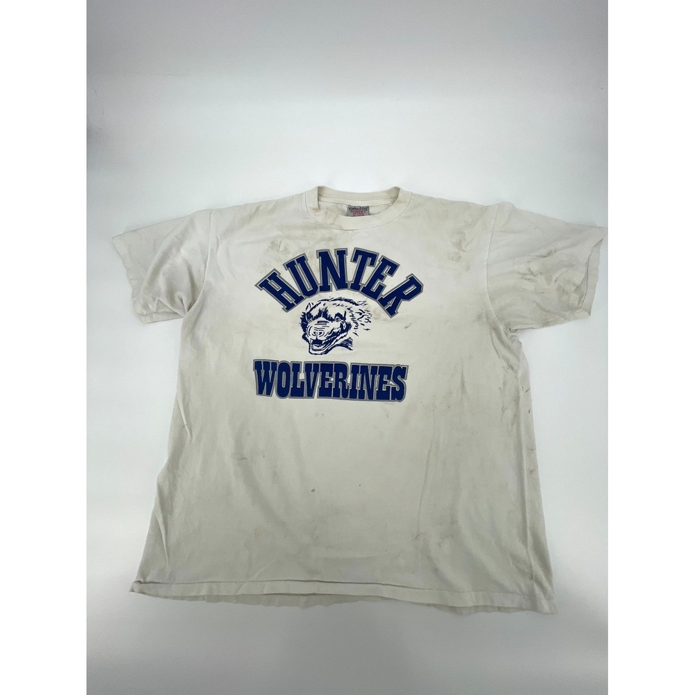 Vintage Hunter High School Wolverines Shirt Mens XL Beige Oneita Football Cotton
